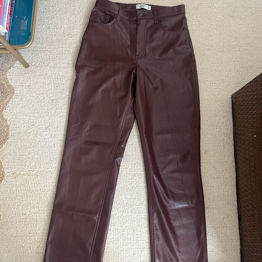 Abercrombie brown leather straight leg pants